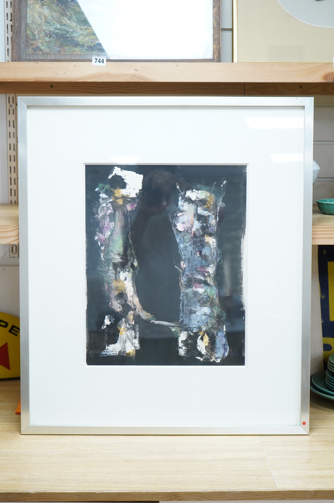 Julia Musson Laboureau (1927-2024), Abstract study of trees, signed, oil on canvas, together a similar mixed media titled ‘Tendresse’, signed and dated 1982, largest 73 x 60cm